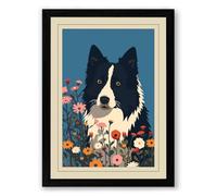 Dog Among Flowers Retro Framed Wall Art Print A3 (42×29.7cm) Black, Wall Decor for Living Room, Bedroom, Office & Home, Ready to Hang, Art Gift