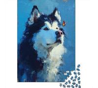 Dog And Butterfly Puzzle 1000 Pieces Alaskan Malamute Wooden Puzzles for Adults Kids Jigsaw Puzzles Educational Game Gifts 1000pcs (75x50cm)