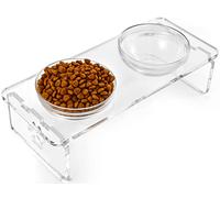 Dog and Cat Bowls Elevated Set - Acrylic Feeder Stand with 2 Set Removable Stainless Steel and Glass Bowls Food and Water Raised Dishes for Small Pet,3.75 inches