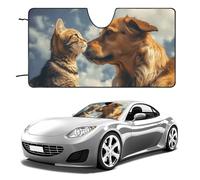 Dog and Cat Face to Face Car Windshield Sun Shade Keep Car Interior Cool 55"x30" Folding Front Window Sun Shade, Heat Shield for SUV, Truck, Blocks UV