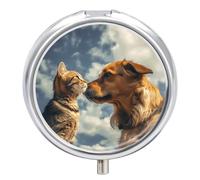Dog and Cat Face to Face Pill Box Round Portable Small Pill Case Waterproof Travel Pill Box Organizer for Pocket Purse and Daily Convenience