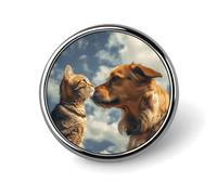 Dog And Cat Face to Face Round Badge Cute Enamel Lapel Pin Brooches Button Pin Personalized Clothing Decoration Unisex Badge Holder Hats Bags Shirts Decor
