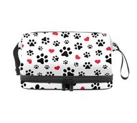 Dog and Cat Paw Foot Prints Double Layer Cosmetic Bag for Women and Girls, Travel Toiletry Bag Makeup Handy Pouch Organiser Bag with Brush Compartment