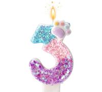 Dog and Cat Paw Number Candle for Cake, Cartoon Birthday Candle Kitten Dog Themed Number Cake Topper with Base & Supporting Stick for Puppy Kitten Lovers Party Decoration Supplies (3)