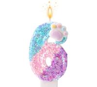 Dog and Cat Paw Number Candle for Cake, Cartoon Birthday Candle Kitten Dog Themed Number Cake Topper with Base & Supporting Stick for Puppy Kitten Lovers Party Decoration Supplies (6)
