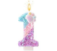 Dog and Cat Paw Number Candle for Cake, Cartoon Birthday Candle Kitten Dog Themed Number Cake Topper with Base & Supporting Stick for Puppy Kitten Lovers Party Decoration Supplies (1)
