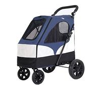 Dog and cat pet Stroller Foldable 4 Wheel, for Small Medium Large Dogs, Foldable Lightweight Travel Puppy Pushchair pram Buggy, The Height of The armrest can be Adjusted Freely (Blue)