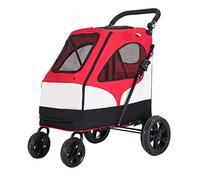 Dog and cat pet Stroller Foldable 4 Wheel, for Small Medium Large Dogs, Foldable Lightweight Travel Puppy Pushchair pram Buggy, The Height of The armrest can be Adjusted Freely (Red)