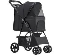 Dog and Cat Stroller Folding Cart Premium Dog Strollers Cat Carriage with Cup Holder Pet Travel Lightweight Pet Dog Stroller for Small Medium Dogs & Cats (Pink) (Black)
