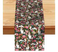 Dog And Flower Print Linen-Like Table Runner Durable Dining Table Decor For Kitchen Offices Party 13x72 In