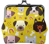 Dog and Footprints with Yellow Women's Leather Coin Purse, Small Change Pouch with Kiss-Lock Clasp Closure Buckle Wallet for Girl Gift