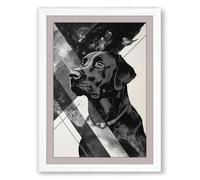 Dog and Geometry Modern Framed Wall Art Print A2 (59.4×42cm) White, Wall Decor for Living Room, Bedroom, Office & Home, Ready to Hang, Art Gift