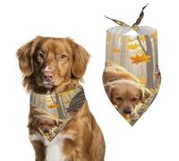 Dog and Maple Leaves Dog Bandana Adjustable Pet Scarf Soft Washable Polyester Triangle Bib Lightweight Breathable Pet Bib for Dogs Cats Puppies Suitable for Holiday Birthday