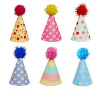 Dog and Photo Accessory Hats, Printed Cone Party Caps with Decorative Ball Accent and Hook-and-Loop Fit Animal Celebration Caps Birthday Headwear Puppy Photo Costume Cone Party Accessories Pet