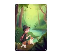 Dog And The Boy Went Looking For Treasure Plaque Tin Vintage Hanging Wall Plaque Funny Tin Sign For Restaurant Cafe Bathroom