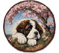 Dog Animal Latch Hook Cushion Kits Saint Bernard and Flower Tree DIY Latch Hook Rug Making for Adults Embroidery Kit Carpet Home Decoration 60x60cm