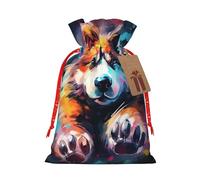 Dog Animal Pet Paw print Christmas Packing Bag Linen Bags with Drawstring Wedding Present Bag