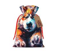 Dog Animal Pet Paw Print Festive Christmas Bag Drawstring Gift Reusable Sack For Holiday Presents Xmas