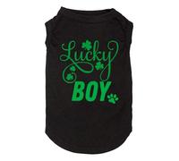 Dog Apparel Lucky Boy Letter Print Clover Shirts for Small Large Dog Vest Puppy Gift St Patrick's Day Costume(XX-Large,Black01)