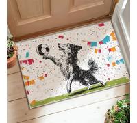 Dog Area Rug, Playful Festive Soccer Ball Confetti Celebration Colorful Non-Slip Backing Doormat Rectangle Print Accents Rug Bathroom Laundry Room Kitchen Entryway Decor 2' X 3'