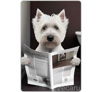 Dog Art Westie Is Reading Newspaper In Toilet Metal Tin Sign 8 X 12 Inches