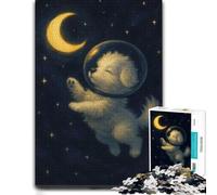 Dog Astronaut in Space Wooden Jigsaw Puzzle 1000 Pieces | Visual matching and sorting: a clear section-by-section approach during indoor leisure.