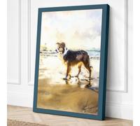 Dog at the Shore Coastal Canvas Wall Art Print 18x12 Inch (46 x 30 cm)
