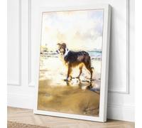 Dog at the Shore Coastal Canvas Wall Art Print 24x16 Inch (61 x 41 cm)
