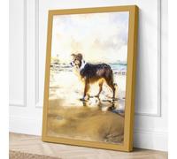Dog at the Shore Coastal Canvas Wall Art Print 30x20 Inch (76 x 51 cm)