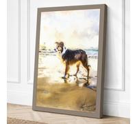 Dog at the Shore Coastal Canvas Wall Art Print 30x20 Inch (76 x 51 cm)