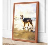 Dog at the Shore Coastal Canvas Wall Art Print 36x24 Inch (91 x 61 cm)