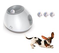 Dog Automatic Ball Launcher - Small interactive fun automatic dog ball throwing machine with 3 durable latex balls, adjustable firing distance of 10-30 feet, suitable for indoor and outdoor games (灰色)