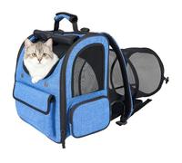 Dog Backpack Carrier,Foldable Cat Backpack Carrier with Ventilated Mesh, Safety Leash,Expandable Pet Carrier Backpack for Small Dogs Medium Cats Fit Up to 18lbs.(Blue)