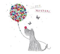 Dog & Balloon Hand-Finished Buttons Birthday Card Embellished Cards for Her BT009