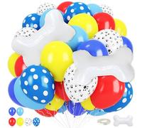 Dog Balloons, Red Yellow Blue Paw Print Balloons with 18 Inch Bone Foil Balloon, Dog Paw Latex Animal Balloon for Boy Kids Birthday Cartoon Theme Puppy Party Decorations Backdrop Supplies