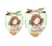 Dog Bandana 2 Packs, Square Cat Bandanas for Boys & Girls | Adjustable Tie Pet Kerchief, Cartoon Spring Girl Afternoon Tea Soft Chiffon Dog Bibs Scarf Pet Bandanas