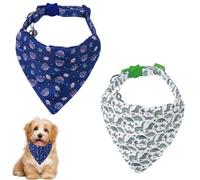 Dog Bandana, 2PCS Adjustable Cat Collar Breakaway with Quick Release Buckle & Bell Cute Pet Triangle Bib for Cats Small Dogs