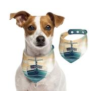 Dog Bandana Boat Seascape Theme Pet Scarf Adjustable Pets Bandanas Washable Double-Sided Pets Neckerchief Cotton Triangle Bib Dog Scarfs Cats Scarves for Puppy Costume Accessories Medium