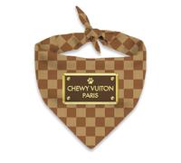 Dog Bandana Chewy Vuiton Checker Designer Fashion Clothes Scarf kercheif for Small Medium and Large Dogs. Funny Parody Gift for Girl or boy Dog Soft Durable Fabric, Adjustable tie-on Style Triangle