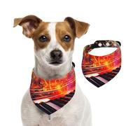 Dog Bandana Colorful Piano Keyboard Music Note Pet Scarf Adjustable Pets Bandanas Washable Double-Sided Pets Neckerchief Cotton Triangle Bib Dog Scarfs Cats Scarves for Puppy Costume Accessories Small