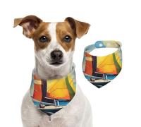 Dog Bandana Colorful Sail Boat Pet Scarf Adjustable Pets Bandanas Washable Double-Sided Pets Neckerchief Cotton Triangle Bib Dog Scarfs Cats Scarves for Puppy Costume Accessories Small