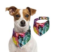 Dog Bandana Colorful Succulent Pet Scarf Adjustable Pets Bandanas Washable Double-Sided Pets Neckerchief Cotton Triangle Bib Dog Scarfs Cats Scarves for Puppy Costume Accessories Large
