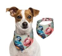 Dog Bandana Flowers Birds and Butterfly Pet Scarf Adjustable Pets Bandanas Washable Double-Sided Pets Neckerchief Cotton Triangle Bib Dog Scarfs Cats Scarves for Puppy Costume Accessories Large
