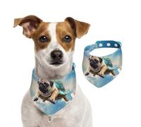 Dog Bandana Funny Turtle Pug Dog in The Sky Pet Scarf Adjustable Pets Bandanas Washable Double-Sided Pets Neckerchief Cotton Triangle Bib Dogs Scarfs Cats Scarves for Puppy Costume Accessories Small