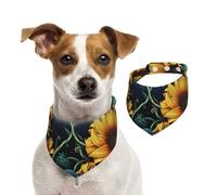 Dog Bandana Moonlight Sunflower Pattern Pet Scarf Adjustable Pets Bandanas Washable Double-Sided Pets Neckerchief Cotton Triangle Bib Dogs Scarfs Cats Scarves for Puppy Costume Accessories Large