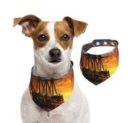 Dog Bandana Pirate Ship in The Sunset Pet Scarf Adjustable Pets Bandanas Washable Double-Sided Pets Neckerchief Cotton Triangle Bib Dog Scarfs Cats Scarves for Puppy Costume Accessories Small