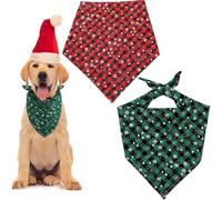 Dog Bandana, Set of 2 Santa Scarf, Dog Bandana, Adjustable Fit Dog Bib, Classic Cotton Checkered Bandana for Small, Medium and Large Dogs