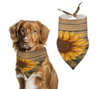 Dog Bandana Spring Pet Scarf Adjustable Triangle Paint Wooden Board Sunflower Printing Dog Bib Washable Polyester Puppy Bandana for Small Medium Large Dogs Cat Birthday Party Supplies