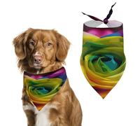 Dog Bandana Spring Pet Scarf Adjustable Triangle Rainbow Flower Printing Dog Bib Washable Polyester Puppy Bandana for Small Medium Large Dogs Cat Birthday Party Supplies
