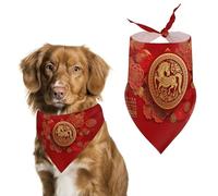 Dog Bandana Year Of The Horse Happy Chinese New Year Pet Triangle Scarf | Triangle Bibs Scarf Durable Pet Neckerchief For Small Medium Large Dogs
